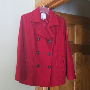 Calvin Klein Double-Breasted Red Peacoat